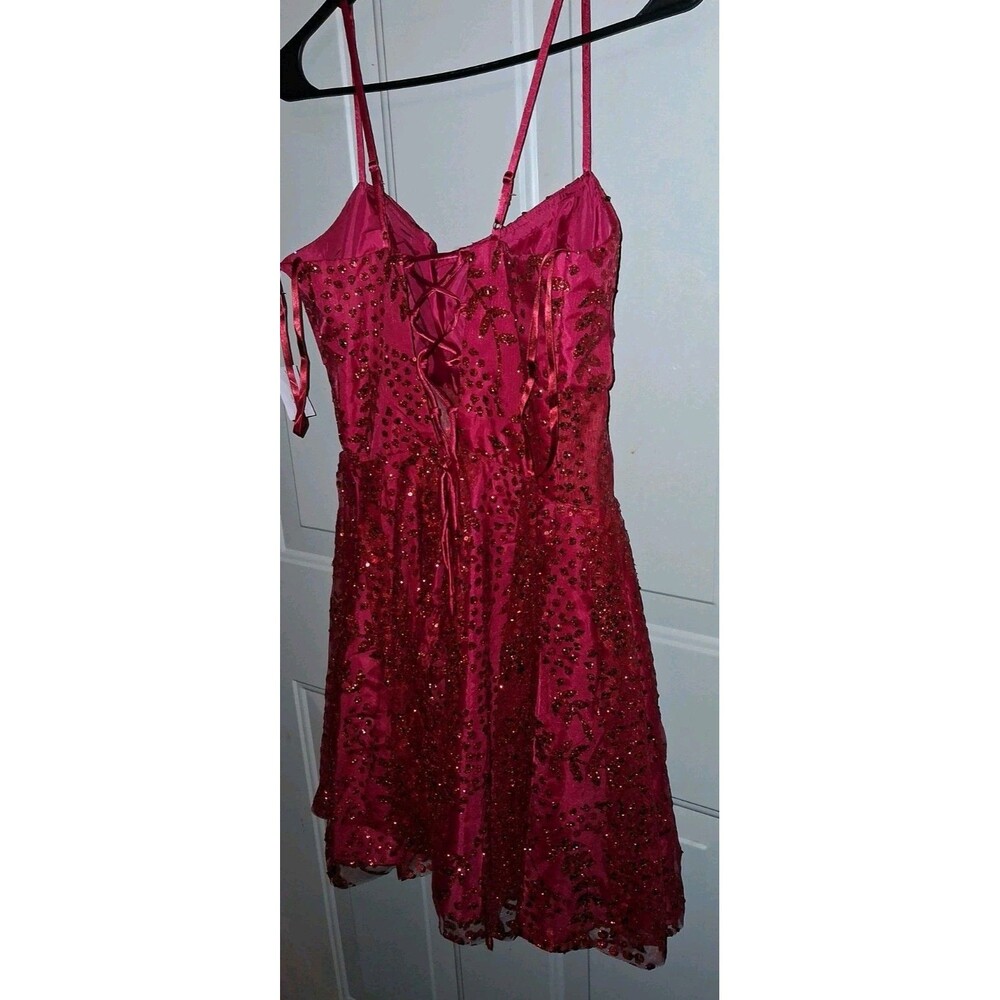 Blondie Nites Red Sequin Lace Up Back Mini Dress Size 15 NWT Party Prom